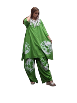 Ruim shirt A-lijn batikprint lime