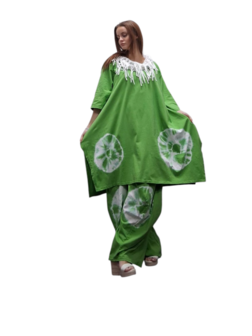 Ruim shirt A-lijn batikprint lime
