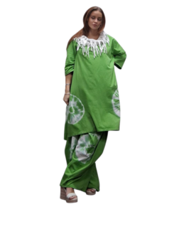 Ruim shirt A-lijn batikprint lime
