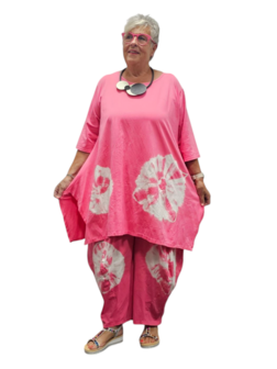 Ruim Shirt A-lijn batikprint roze