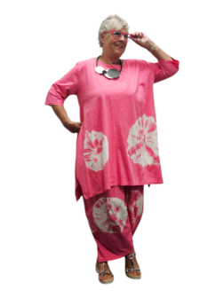 Ruim Shirt A-lijn batikprint roze