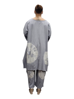 Ruim Shirt A-lijn batikprint grijs