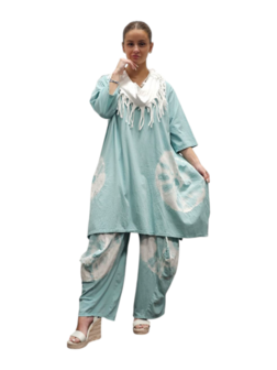 Ruim Shirt A-lijn batikprint mintgroen
