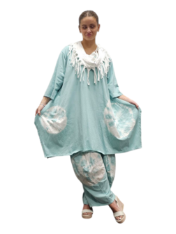 Ruim Shirt A-lijn batikprint mintgroen
