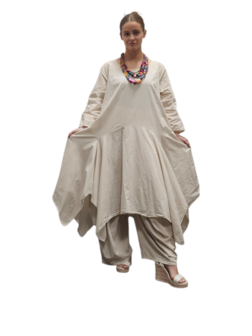 Jurk- lange tuniek zand 100% cotton