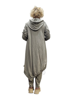 jurk-greige met capuchon asymmetrische zoom