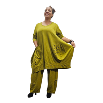 Lange ballon tuniek/jurk a-lijn groen aparte zoom