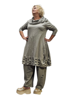 Lange ballon tuniek/jurk greige