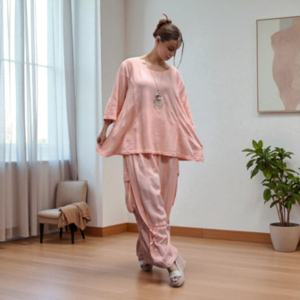 Shirt -tuniek -abrikoos -100% cotton A-lijn