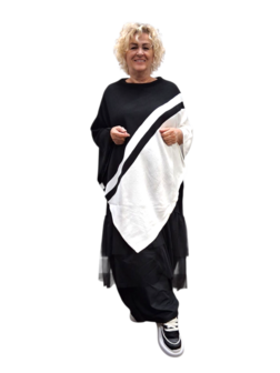 Poncho Warmy Streep zwart-wit