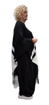 Poncho Warmy Streep zwart-wit