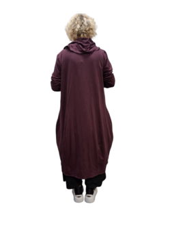 jurk aubergine met inknipsels en aparte kol