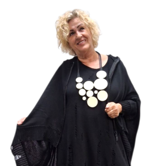 Ruim vallend vest Bella zwart met grote rits