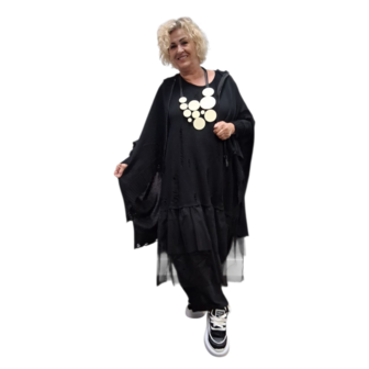 Ruim vallend vest Bella zwart met grote rits