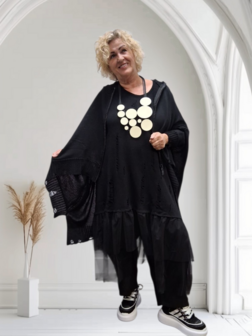 Ruim vallend vest Bella zwart met grote rits