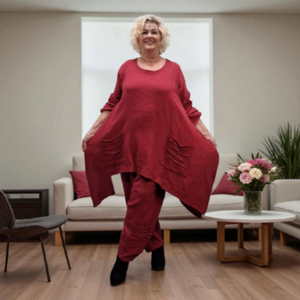Tuniek asymmetrisch grote A-lijn rood mousseline stof