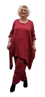 Tuniek asymmetrisch grote A-lijn rood mousseline stof