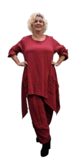 Tuniek asymmetrisch grote A-lijn rood mousseline stof