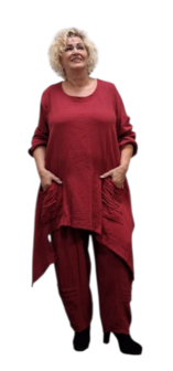 Tuniek asymmetrisch grote A-lijn rood mousseline stof