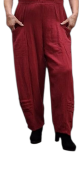 Broek rekbare taille rood mousseline stof