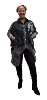 Blouse zwart/grijs print