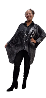 Blouse zwart/grijs print