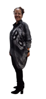 Blouse zwart/grijs print