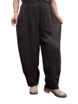 Broek rekbare taille donker bruin mousseline stof