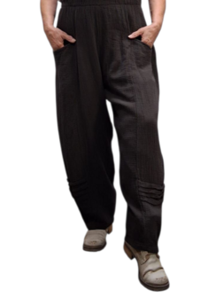 Broek rekbare taille donker bruin mousseline stof