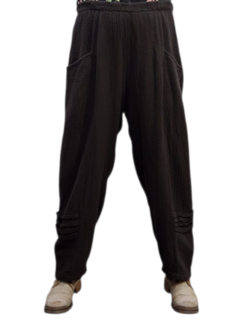 Broek rekbare taille donker bruin mousseline stof