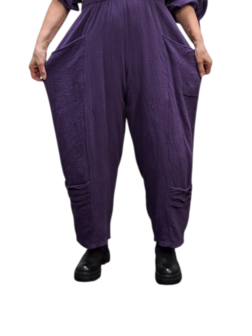 Broek rekbare taille purple mousseline stof