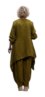 Tuniek asymmetrisch grote A-lijn olijfgroen mousseline stof