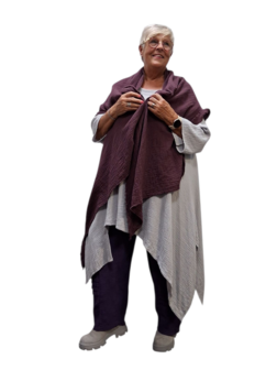 Omslagdoek grote sjaal aubergine mousseline stof