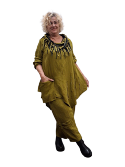 Tuniek groen met zak asymmetrisch mousseline stof