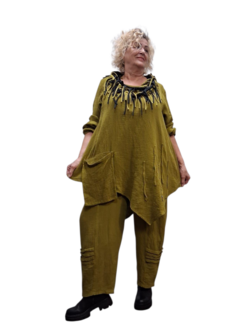 Tuniek groen met zak asymmetrisch mousseline stof