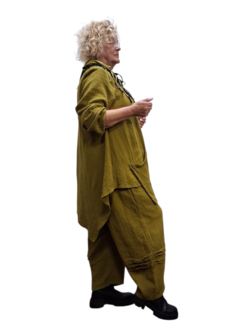 Tuniek groen met zak asymmetrisch mousseline stof