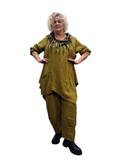 Tuniek groen met zak asymmetrisch mousseline stof