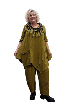 Tuniek groen met zak asymmetrisch mousseline stof