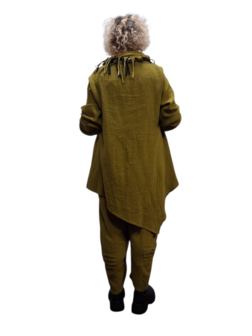 Tuniek groen met zak asymmetrisch mousseline stof