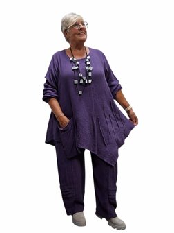 Tuniek met zak purple asymmetrisch mousseline stof