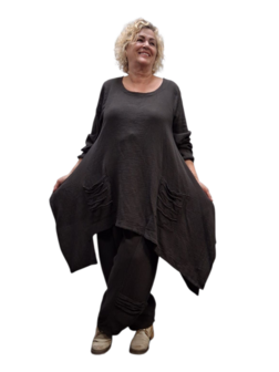 Tuniek asymmetrisch donker bruin mousseline stof