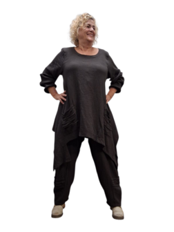 Tuniek asymmetrisch donker bruin mousseline stof