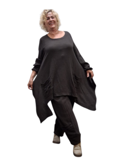 Tuniek asymmetrisch donker bruin mousseline stof