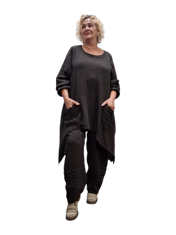 Tuniek asymmetrisch donker bruin mousseline stof