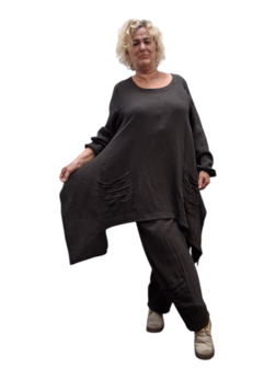 Tuniek asymmetrisch donker bruin mousseline stof