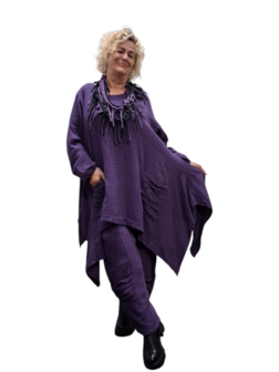Tuniek grote A-lijn purple mousseline stof asymmetrisch 