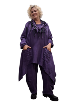 Tuniek grote A-lijn purple mousseline stof asymmetrisch 