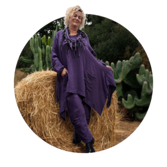 Tuniek grote A-lijn purple mousseline stof asymmetrisch 
