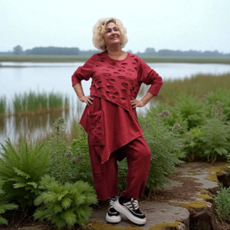 Tuniek asymmetrisch rood tweelaags
