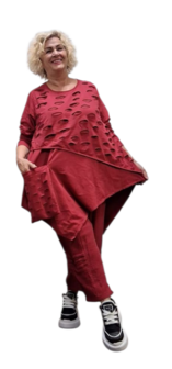 Tuniek asymmetrisch rood tweelaags